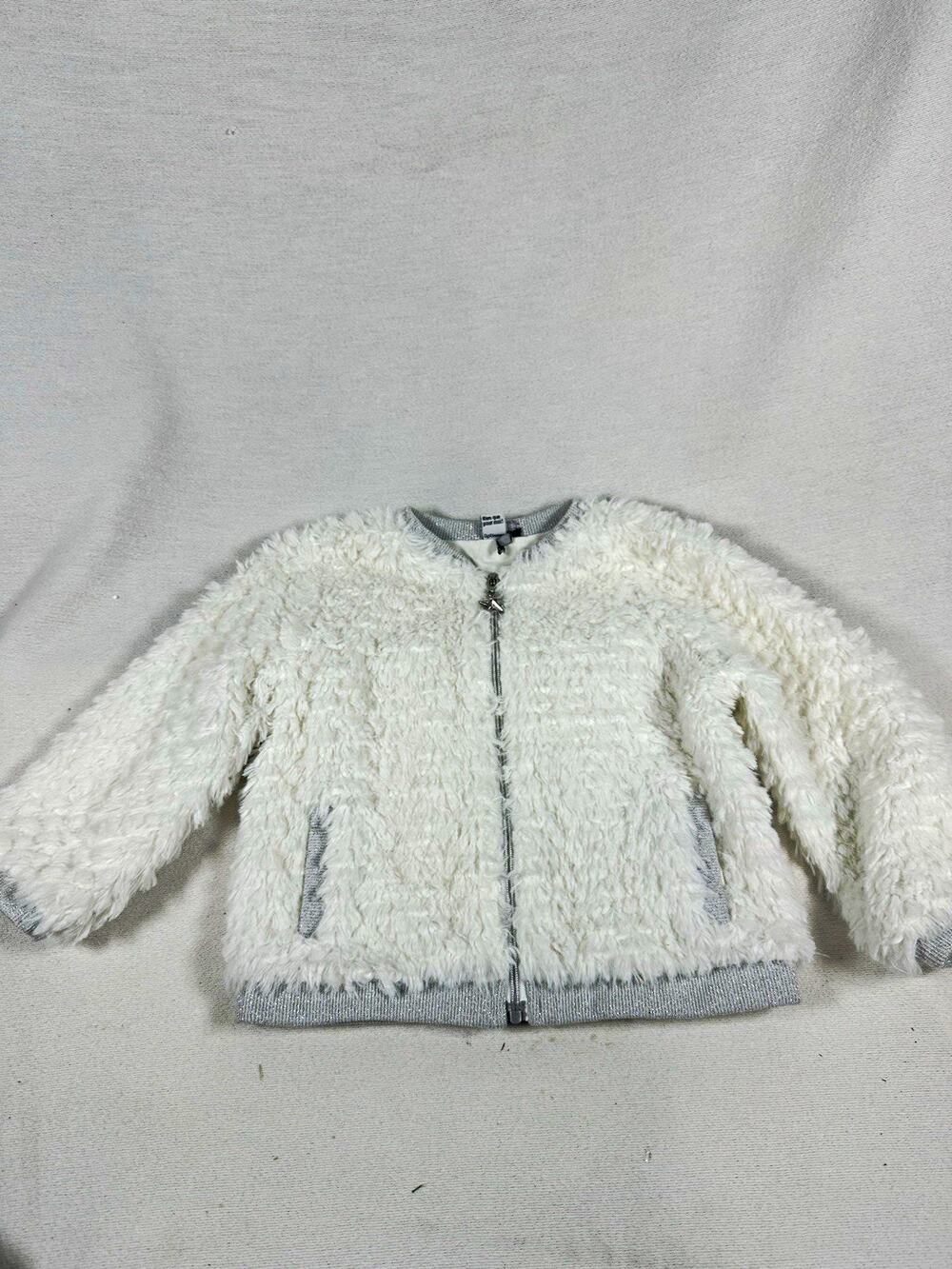 3 Pommes Baby Faux Fur Lined Full Zip Jacket White/Gray 18-24 Months